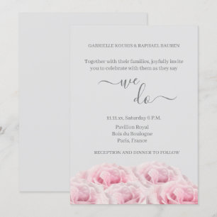 Rose Pink Flower Grey Floral Elegant We Do Wedding Invitation