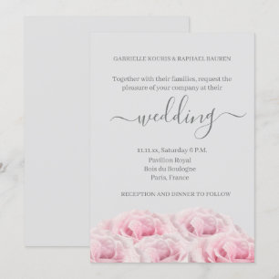Rose Pink Flower Light Grey Elegant Floral Wedding Invitation