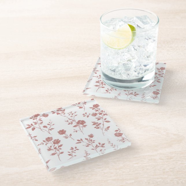 Rose Pink Flowers Glass Coaster (Angled)