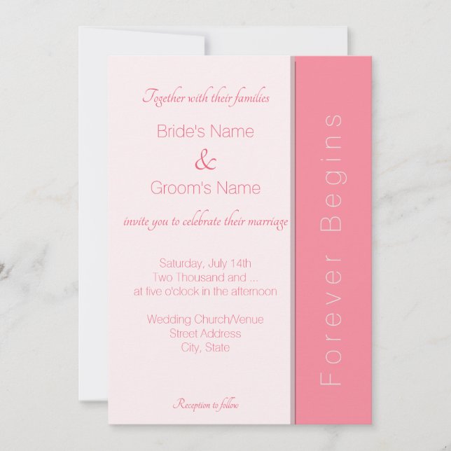 Rose Pink Forever Begins Simply Elegant Wedding  Invitation (Front)