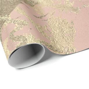 Rose Pink Foxier Gold Marble Shiny Metallic VIP Wrapping Paper