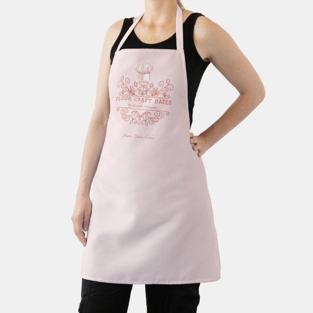 Rose Pink Frame Bakery Baker's Logo Business Apron (Insitu)