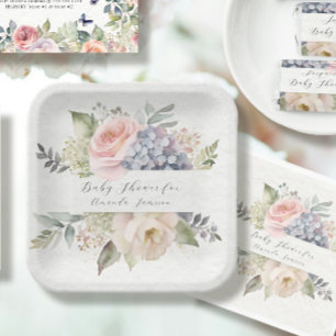 Rose Pink Garden Sweet Butterfly Baby Girl Shower Paper Plate