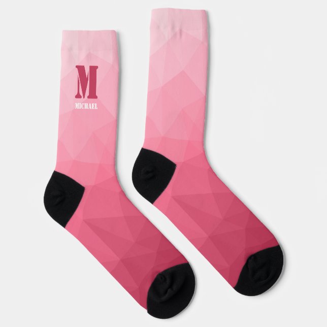 Rose pink geometric mesh pattern Monogram Socks (Right)