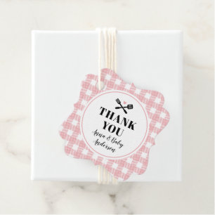 Rose Pink Gingham Plaid Baby Q Shower Thank You Favour Tags