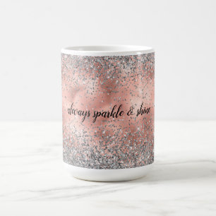 Rose Pink Glam Glitz Silver Glitter Coffee Mug