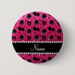 Rose pink glitter cupcakes balloons presents 6 cm round badge