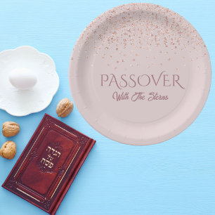 Rose Pink Glitter Dust Jewish Passover Seder Paper Plate