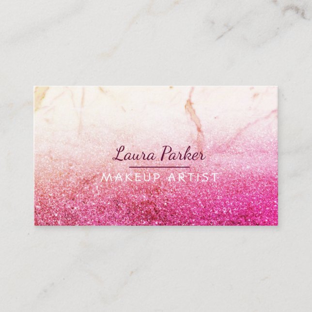 Rose Pink Glitter Faux Marble Makeup Artist Girly Business Card (Front)