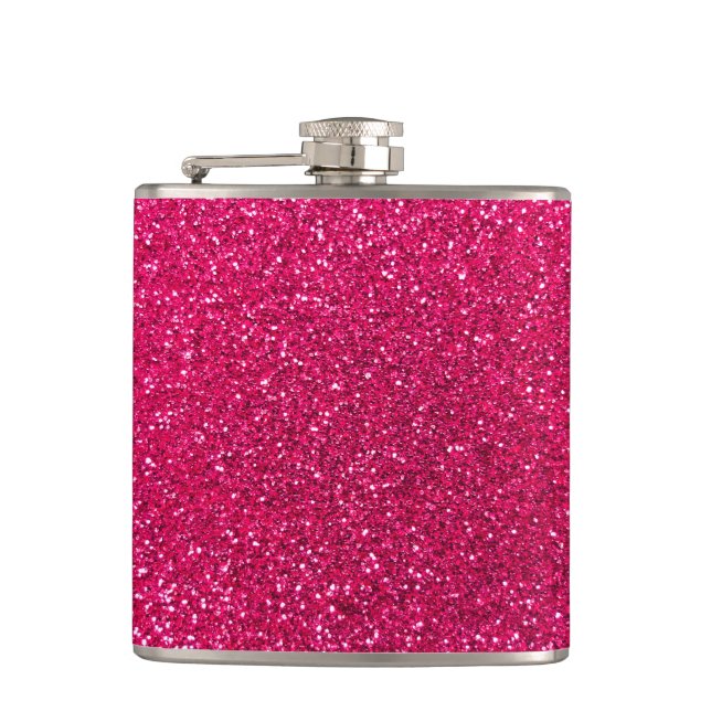 Rose pink glitter hip flask (Front)