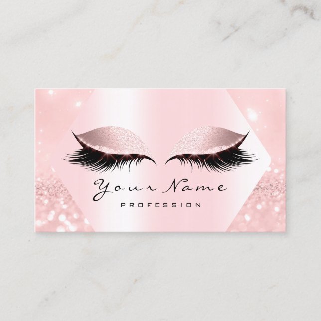 Rose Pink Glitter Makeup Artist Lashes Pastels Business Card (Front)