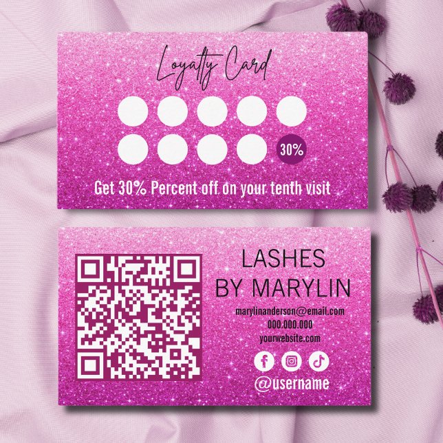 Rose Pink Glitter Ombre Lash Technician Loyalty Card (Creator Uploaded)