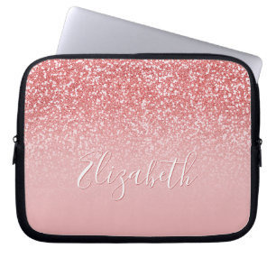 Rose Pink Glitter Pink Ombre Name Laptop Sleeve