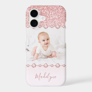 Rose Pink Glitter Rhinestone Name Photo