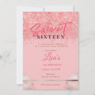 Rose Pink glitter sweet sixteen birthday Invitation