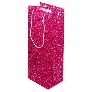 Rose pink glitter wine gift bag