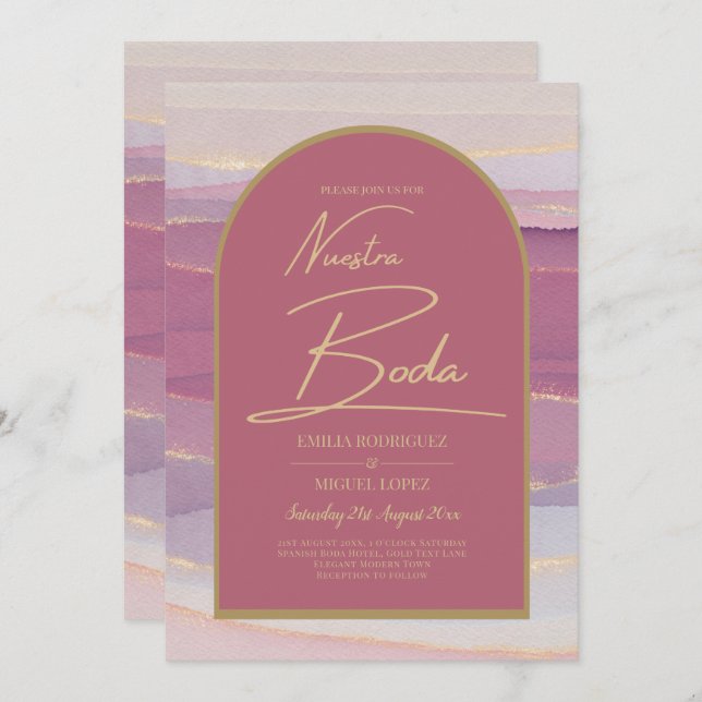Rose Pink Gold Arch Marble Wedding BODA INVITE (Front/Back)