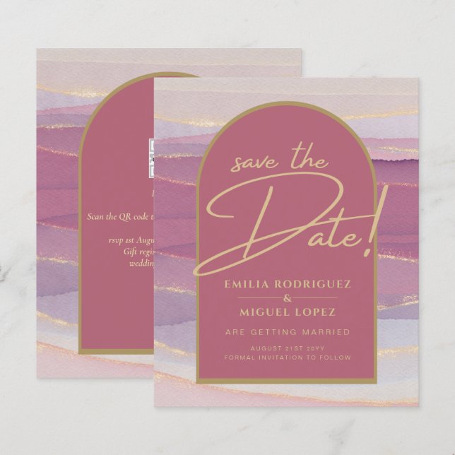 Rose Pink Gold Arch Marble Wedding SAVE DATES   (Front/Back)