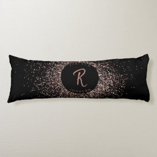 Rose Pink Gold & Black Glitter Frame Monogram Body Cushion