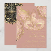 Rose Pink Gold Black Masquerade Mask Birthday