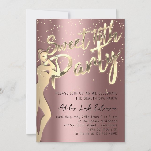 Rose Pink Gold Confetti Sweet 16th Party   Invitation (Front)