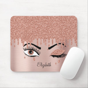 Rose Pink Gold Eyelashes Dripping Glitter Mouse Pad