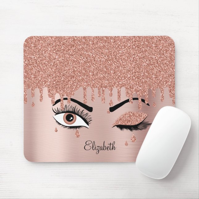 Rose Pink Gold Eyelashes Dripping Glitter  Mouse Pad (With Mouse)
