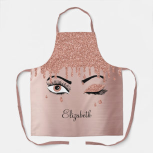 Rose Pink Gold Eyelashes Dripping Glitter Name Apron