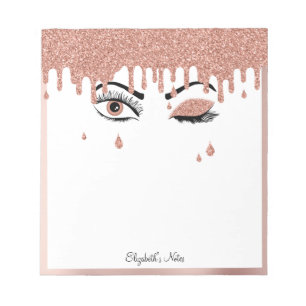 Rose Pink Gold Eyelashes Dripping Glitter Notepad
