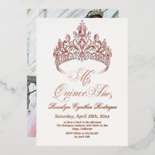 Rose Pink Gold Foil Tiara Quinceanera Photo