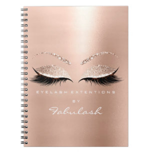 Rose Pink Gold Glitter Eyes Makeup Beauty Name Notebook