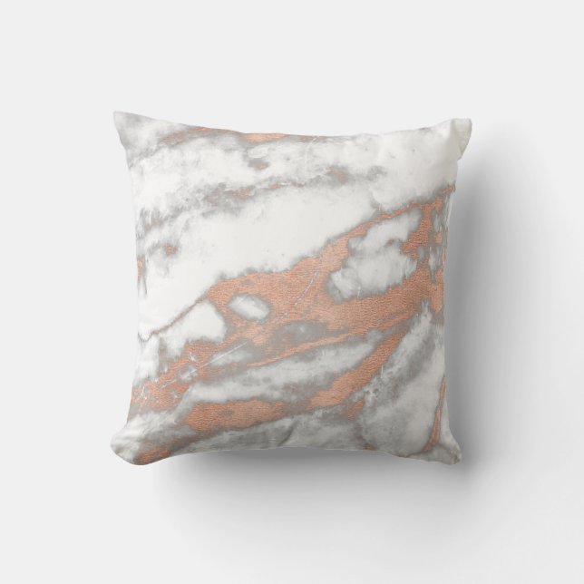 Rose Pink Gold Metallic Glitter Marble Grey Copper Cushion (Front)