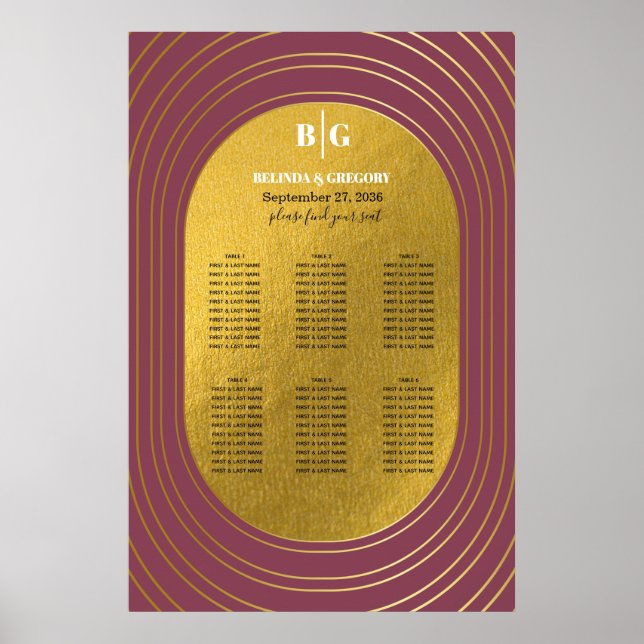 Rose Pink & Gold Modern Arch Wedding Seating Chart (Front)