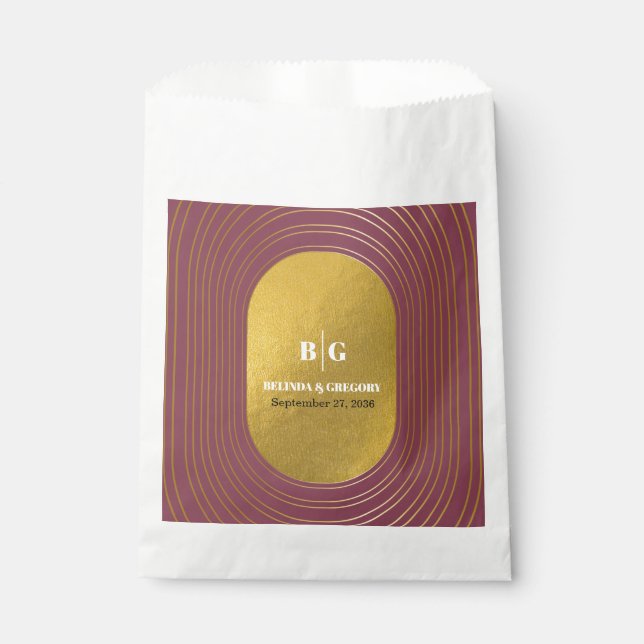 Rose Pink & Gold Modern Minimalist Arch Wedding  Favour Bag (Front)