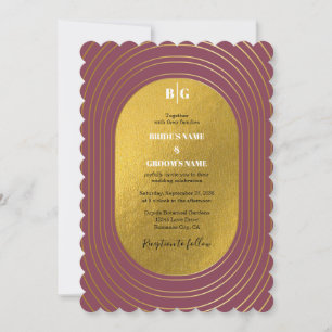 Rose Pink & Gold Modern Minimalist Arch Wedding Invitation