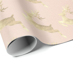 Rose Pink Gold Reindeer Holiday Christmas Delicate Wrapping Paper