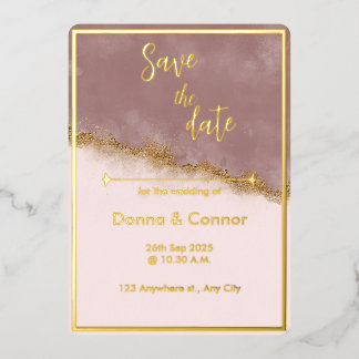 Rose Pink & Gold Save the Date Wedding Invitation