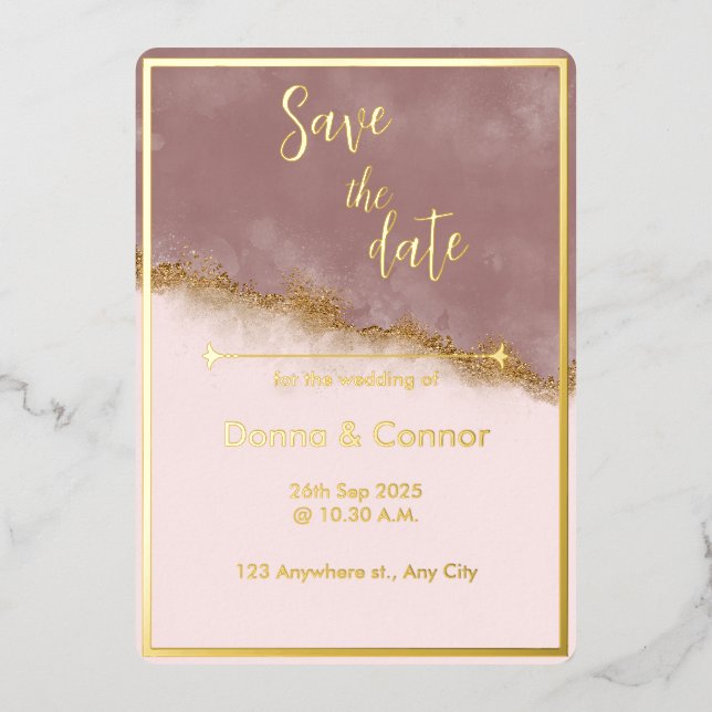 Rose Pink & Gold Save the Date Wedding Invitation (Front)