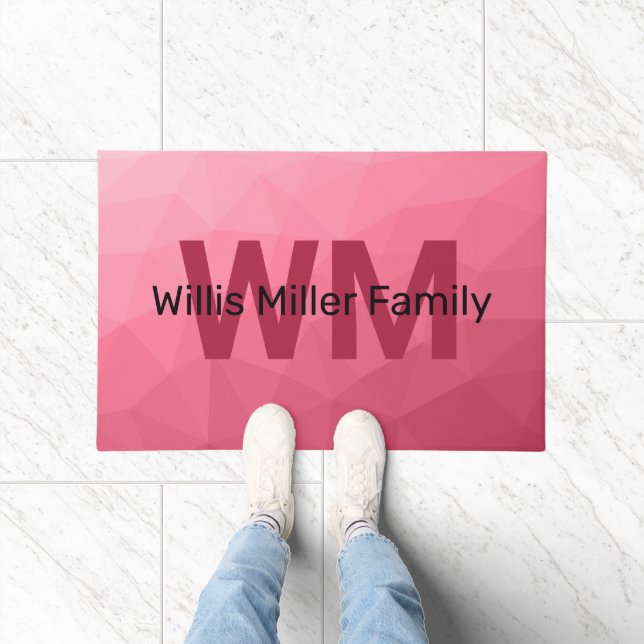 Rose pink Gradient Geometric Mesh Pattern Monogram Doormat (Indoor)