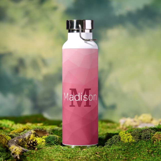 Rose pink Gradient Geometric Mesh Pattern Monogram Water Bottle (Outdoor)