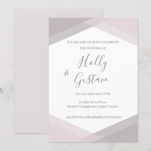 Rose Pink Grey White Hexagon Modern Chic Wedding Invitation