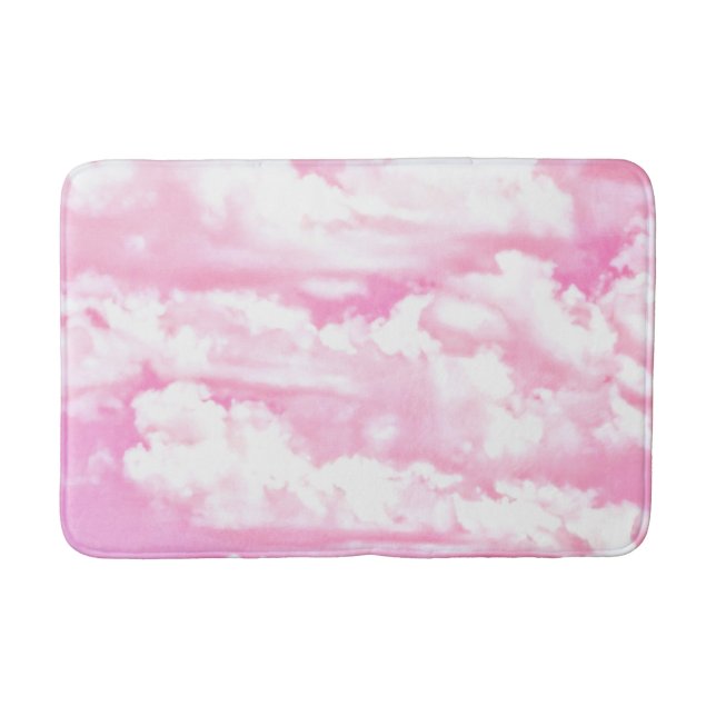 Rose Pink Happy Clouds Decor Bath Mat (Front)