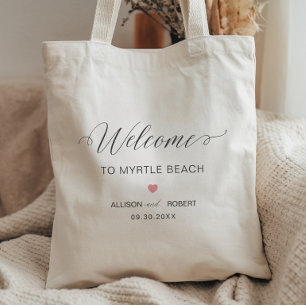 Rose Pink Heart Wedding Welcome Bag, Tote Bag