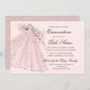 Rose Pink Heels and Gown Quinceañera Invitation