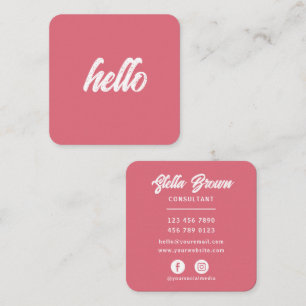 Rose Pink Hello Chic Bold Text Square Business Card