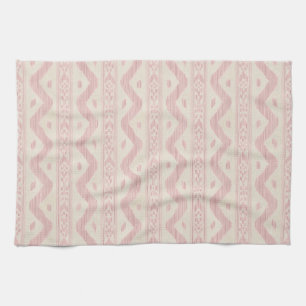 Rose Pink Ikat, Cream Woven Stripe Tea Towel