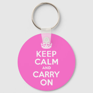 Rose Pink Keep Calm and Carry On Key Ring