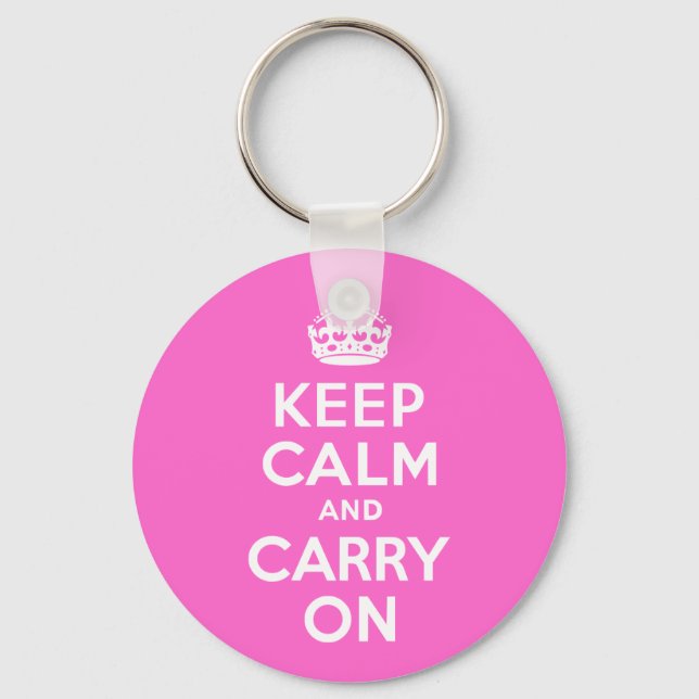 Rose Pink Keep Calm and Carry On Key Ring (Front)