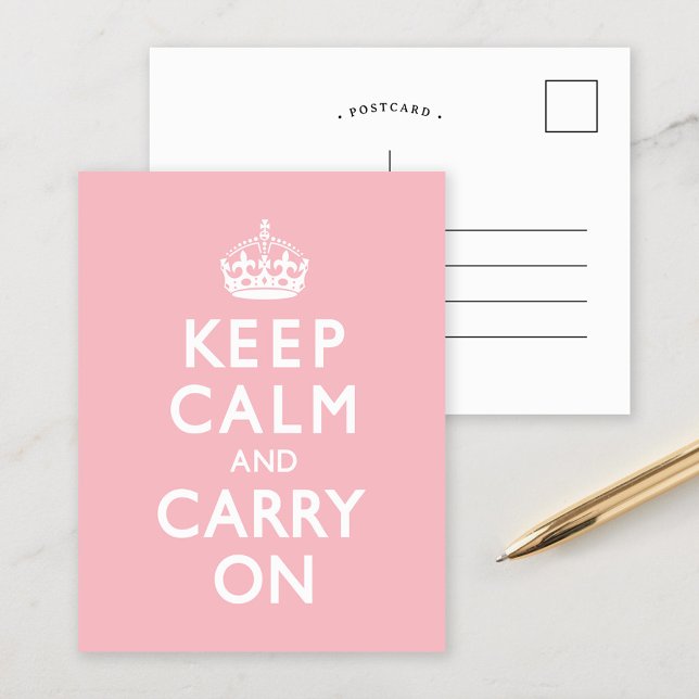 Rose Pink Keep Calm and Carry On Postcard (Creator Uploaded)