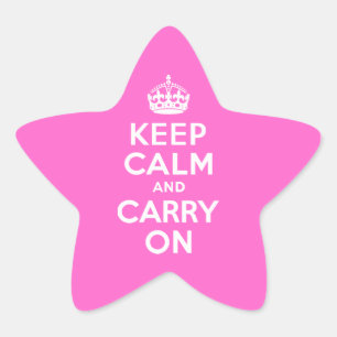 Rose Pink Keep Calm and Carry On Star Sticker